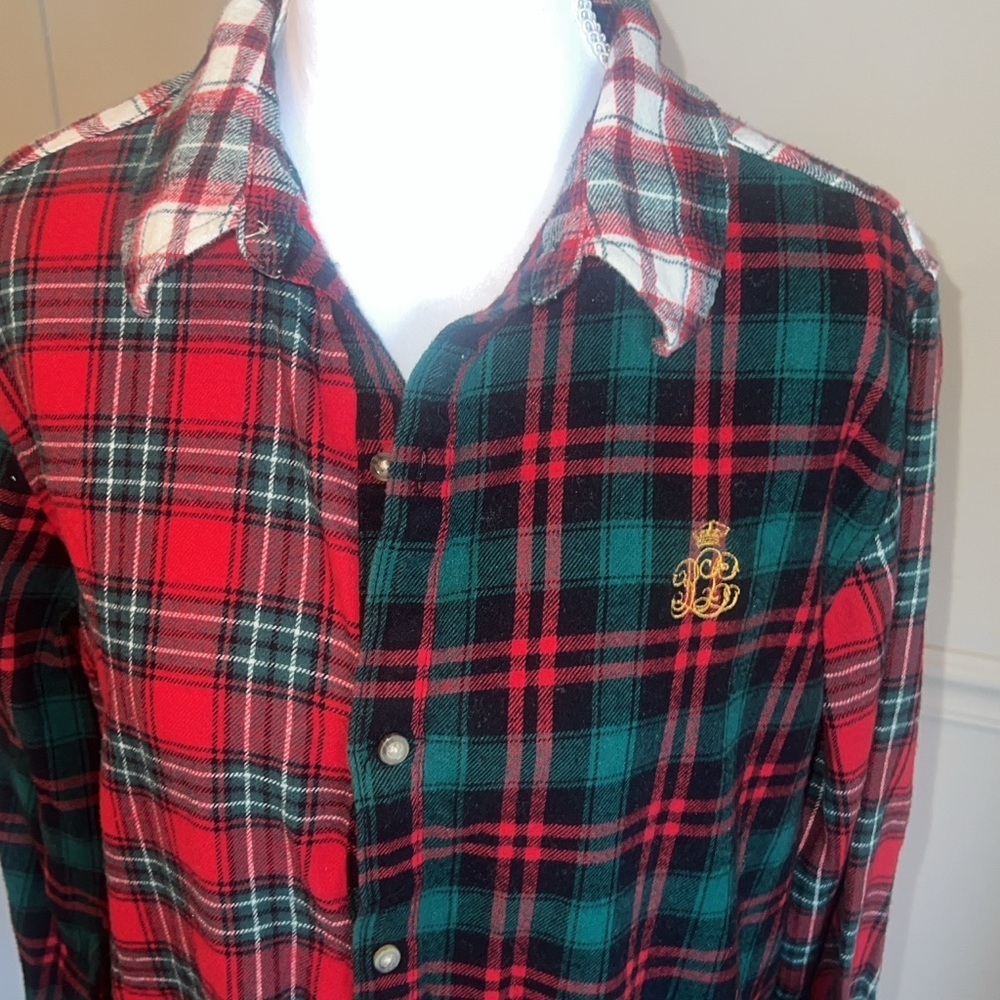 Ralph Lauren Red and Green Plaid Button-Down Shirt Dress - Picture 2 of 7